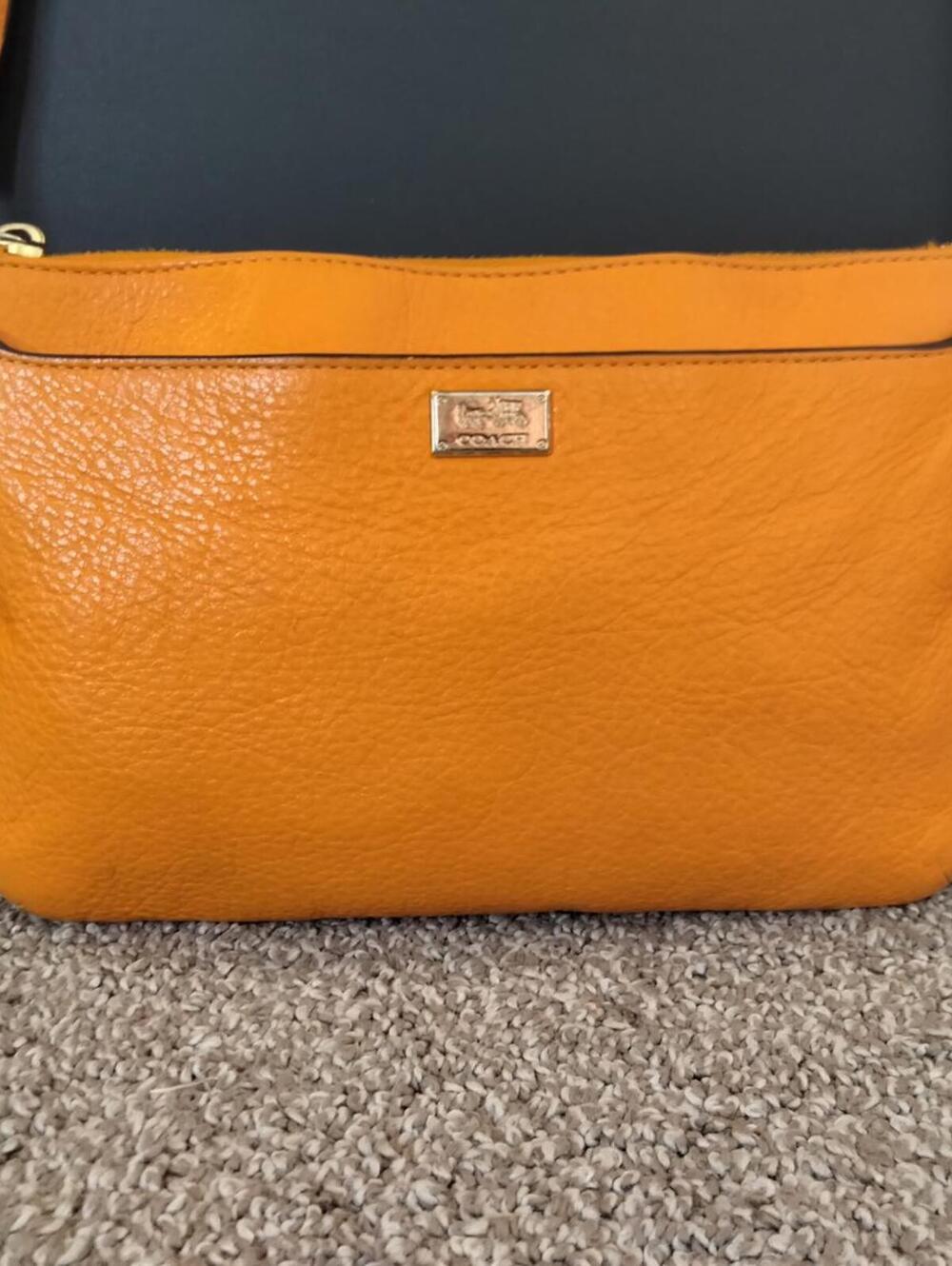 Coach Madison East West Swingpack Crossbody Bag Leather Bright Mandarin Purse